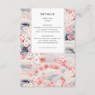 Navy Waves Sakura Blossom Modern Wedding Details Enclosure Card