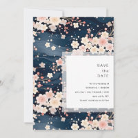 Navy Waves Sakura Blossom Modern Wedding