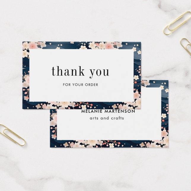 Navy Waves Sakura Floral Order Thank You Card (Office)