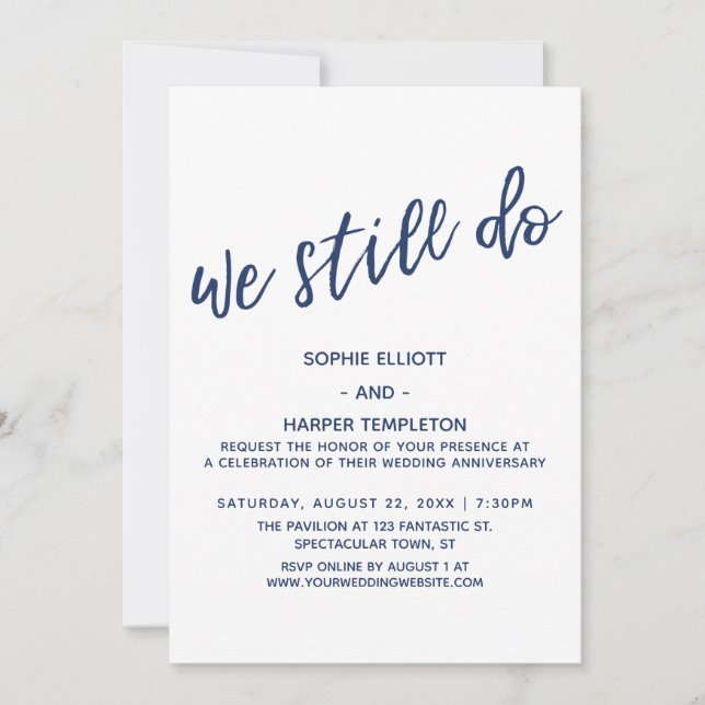 Navy We Still Do Modern Handwriting Anniversary Invitation (Front)