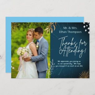 Navy Wedding Couple Photo Thank You Flat Card