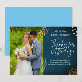 Navy Wedding Couple Photo Thank You Flat Card