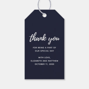 Navy wedding thank you. Blue modern gift tag