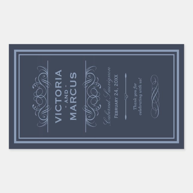 Navy Wedding Wine Bottle Monogram Favour Labels (Front)