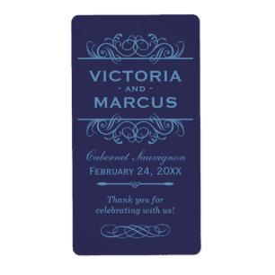 Navy Wedding Wine Bottle Monogram Favour Labels