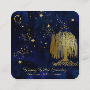 *~* Navy Weeping Willow Tree Gold Universe Cosmic Square Business Card