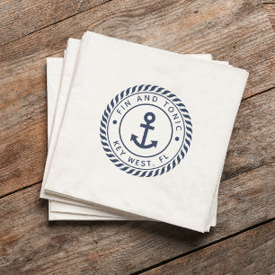 Navy & White Anchor Logo Boat Name Napkin