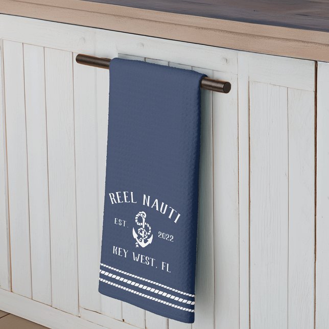 Navy & White Anchor Personalised Boat Name Tea Towel (Creator Uploaded)