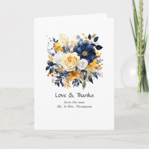 Navy, White, and Gold Floral Wedding Thank You Card