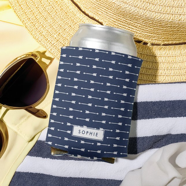 Navy & White Arrows Personalised Can Cooler (Creator Uploaded)