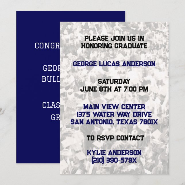 Navy White Athlete Player Graduation Invitation  (Front/Back)