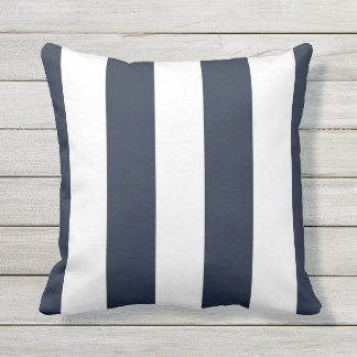 Navy & White Awning Stripe Outdoor Throw Pillow