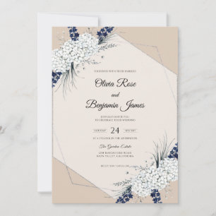 Navy White Blossom Wedding Invitation