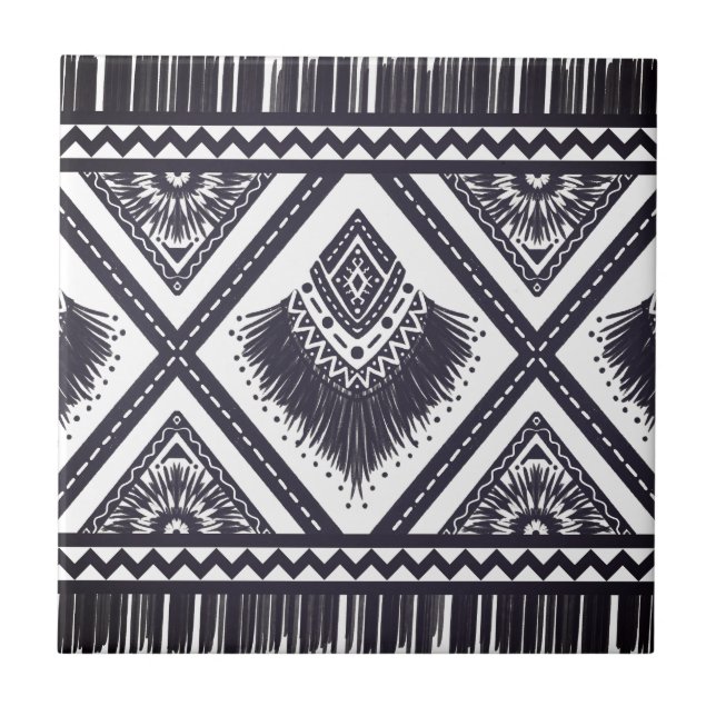Navy White Boho Pattern Tile (Front)