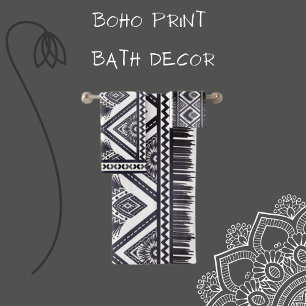 Navy White Boho Pattern Towel