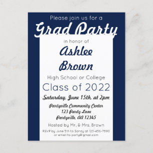 Navy White Bold Grad Party Graduation Invitation Postcard