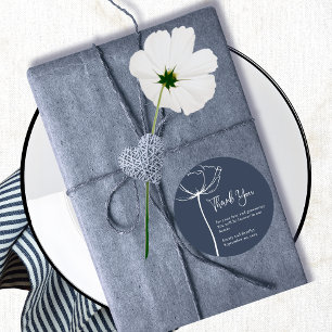 Navy White Bold Minimal Floral Wedding Thank You  Classic Round Sticker