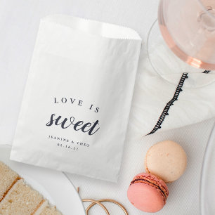 Navy & White Calligraphy "Love is Sweet" Wedding Favour Bags