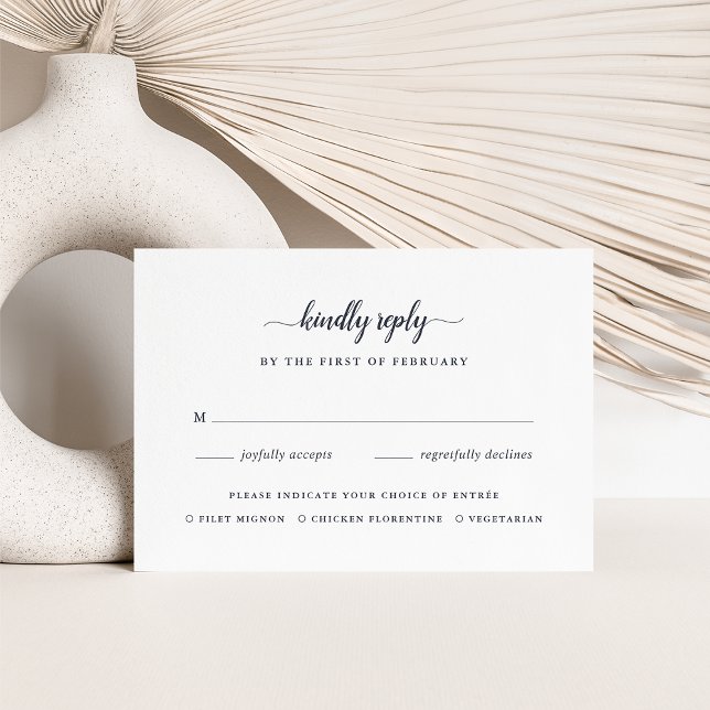 Navy & White Calligraphy Meal Choice RSVP Card (Creator Uploaded)