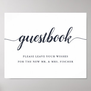 Navy & White Calligraphy Wedding Guestbook Sign