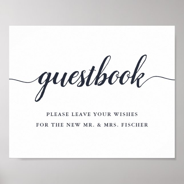 Navy & White Calligraphy Wedding Guestbook Sign (Front)