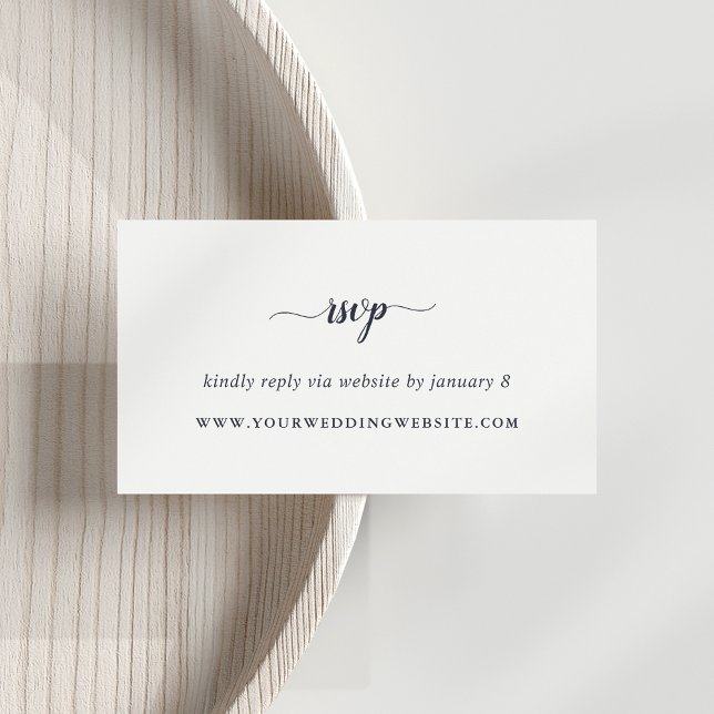 Navy & White Calligraphy Wedding Website RSVP Enclosure Card (Creator Uploaded)