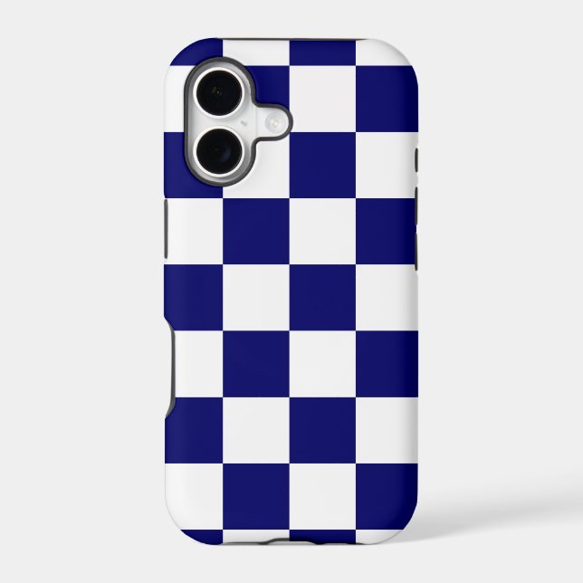 Navy & White Chequered Pattern iPhone 8 Plus Case (Back)