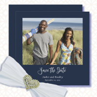 Navy White Classic Photo QR Code Save the Date