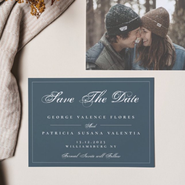 Navy White Classic Traditional Elegant Photo Save The Date (Creator Uploaded)