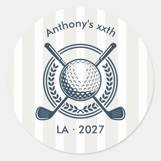Navy, White & Cloud Dancer Preppy Golf Classic Round Sticker (Front)