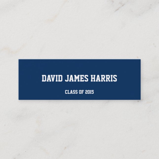 Navy white collegiate graduation insert name card (Front)