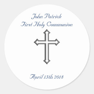 Navy & White Communion Classic Round Sticker