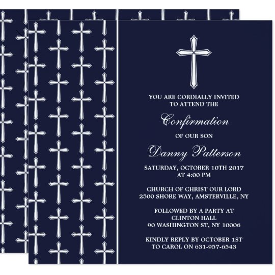 Navy & White Cross Holy Communion Or Confirmation Card
