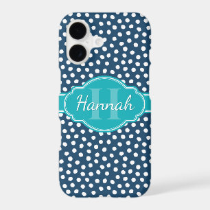 Navy White Dotted Pattern Teal Monogram