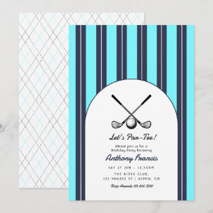 Navy, White, & Electric Blue Golf Birthday Party Invitation