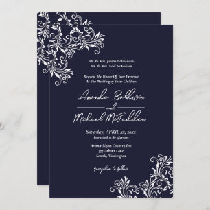 Navy & White Elegant Style Wedding Invitation