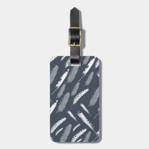 Navy White Feathers Luggage Tag