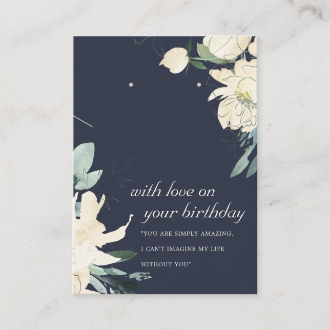 NAVY WHITE FLORAL BIRTHDAY NECKLACE EARRING CARD (Front)