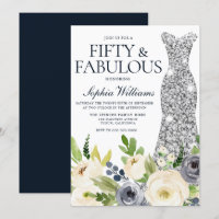 Navy & White Floral Diamond Dress 50th Birthday
