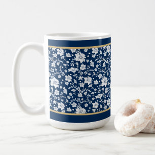 Navy White Floral Mug