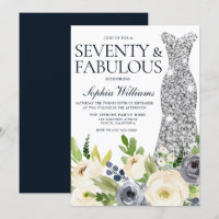 Navy White Floral Silver Dress 70th Birthday