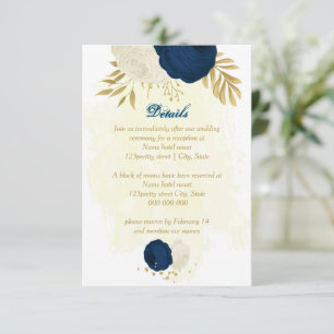 navy & white flowers gold botanical wedding enclosure card