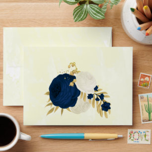 navy & white flowers gold botanical wedding envelope
