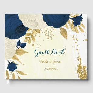 navy & white flowers gold botanical wedding guest book
