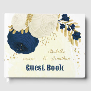 navy & white flowers gold botanical wedding guest book