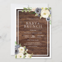 Navy & White Flowers Rustic Baby Shower Brunch