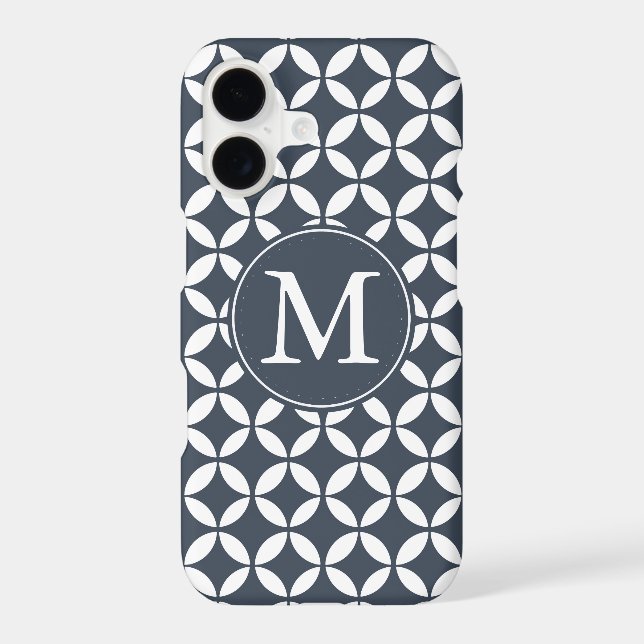 Navy White Geometric Circles Monogram (Back)