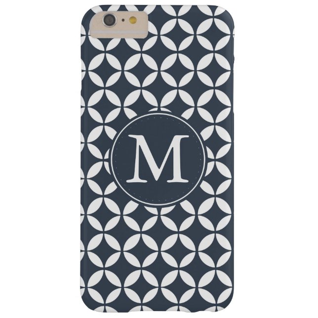 Navy White Geometric Circles Monogram Case-Mate iPhone Case (Back)