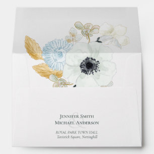 Navy White Gold Floral Wedding Envelope