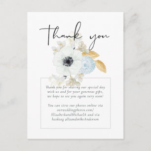 Navy White Gold Floral Wedding Thank You Budget Postcard